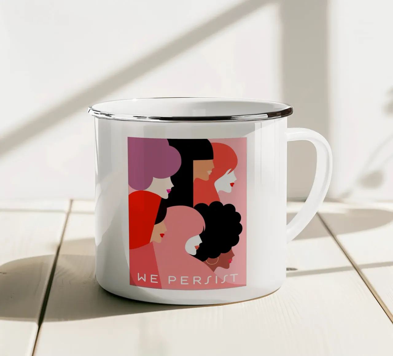 Ritratto di diversità Girl Power - Persistiamo nel rosa e nel corallo tazza in smalto da Dominique Vari