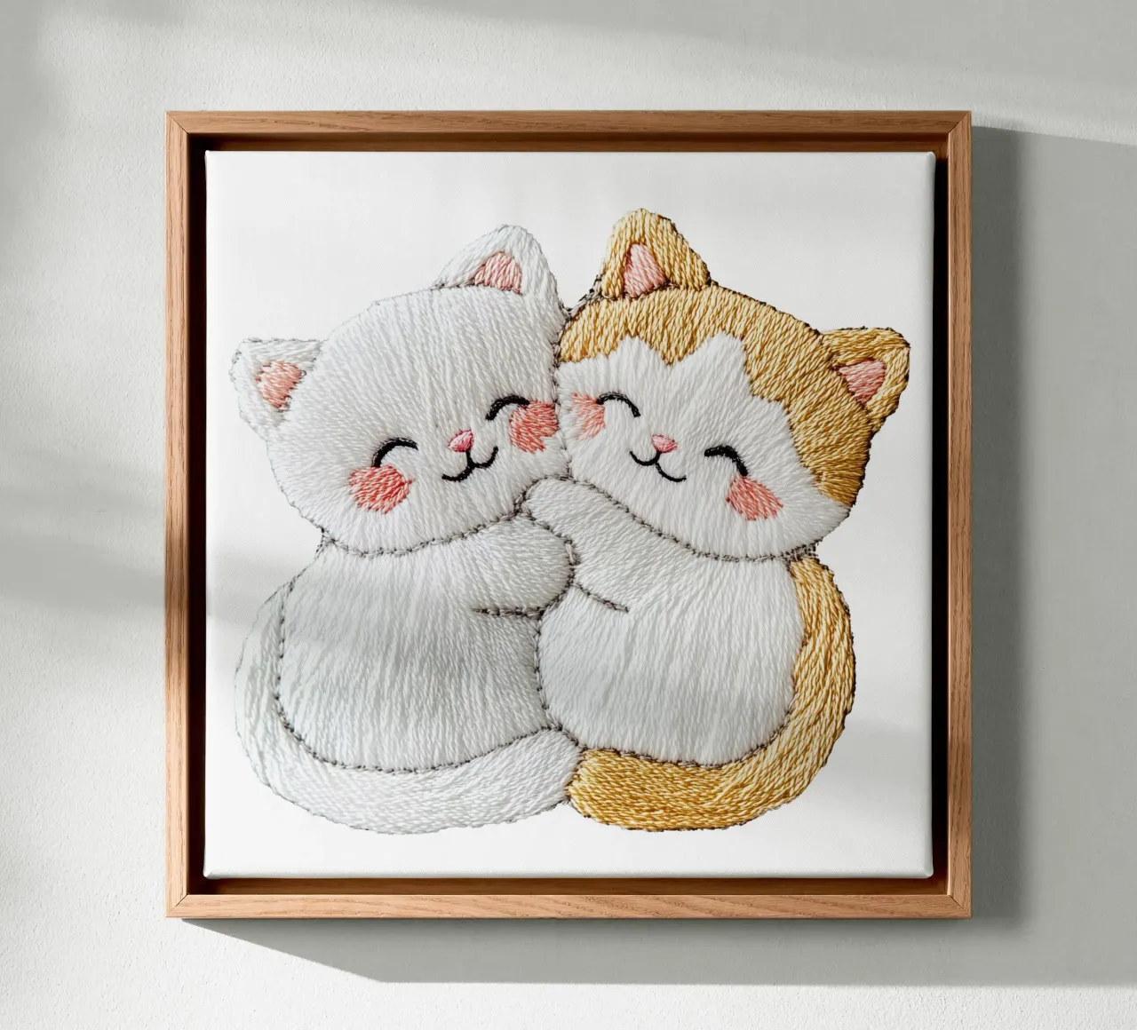 Twee schattige katten voor kinderen | In de stijl van borduren canvas met Baklijst van Autofocus