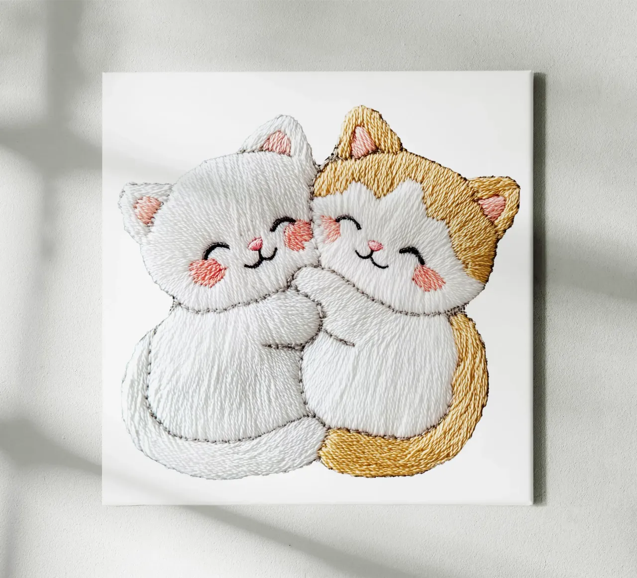 Twee schattige katten voor kinderen | In de stijl van borduren canvas met Baklijst van Autofocus