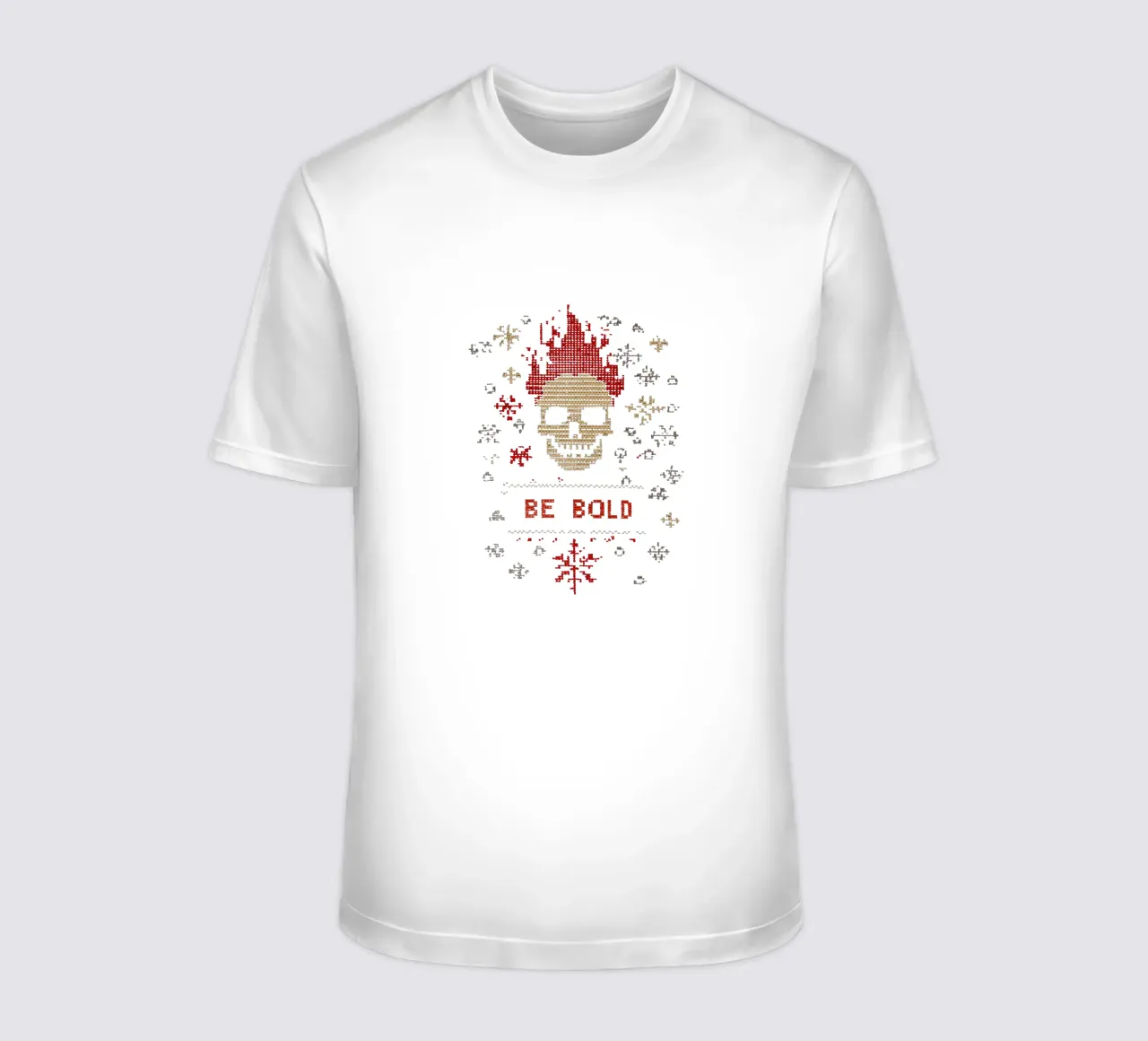 Be Loud | Be Bold | Cross stitch pattern with flaming skull t-shirt by Autofocus