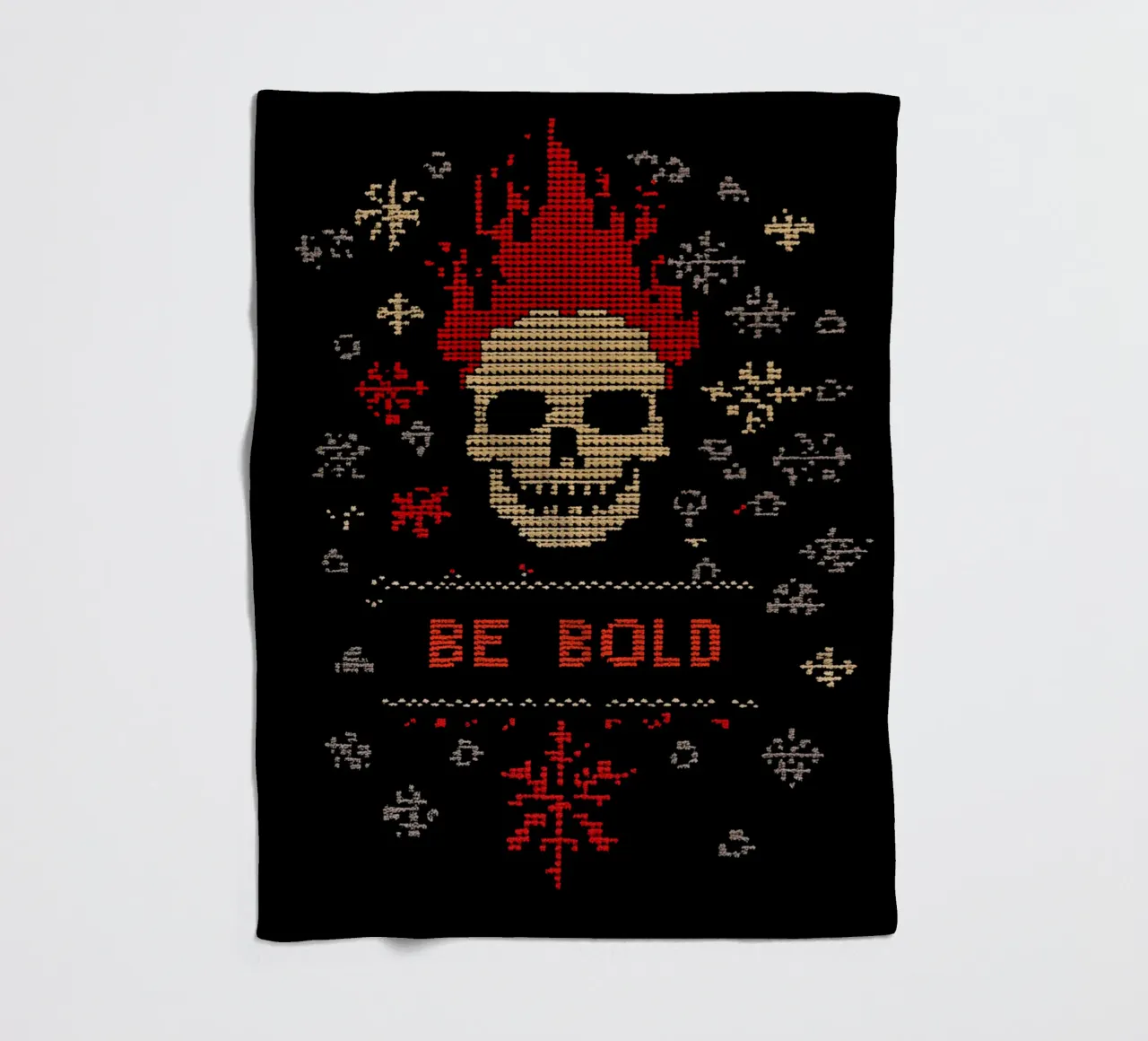 Be Loud | Be Bold | Schema a punto croce con teschio fiammeggiante coperta in pile da Autofocus