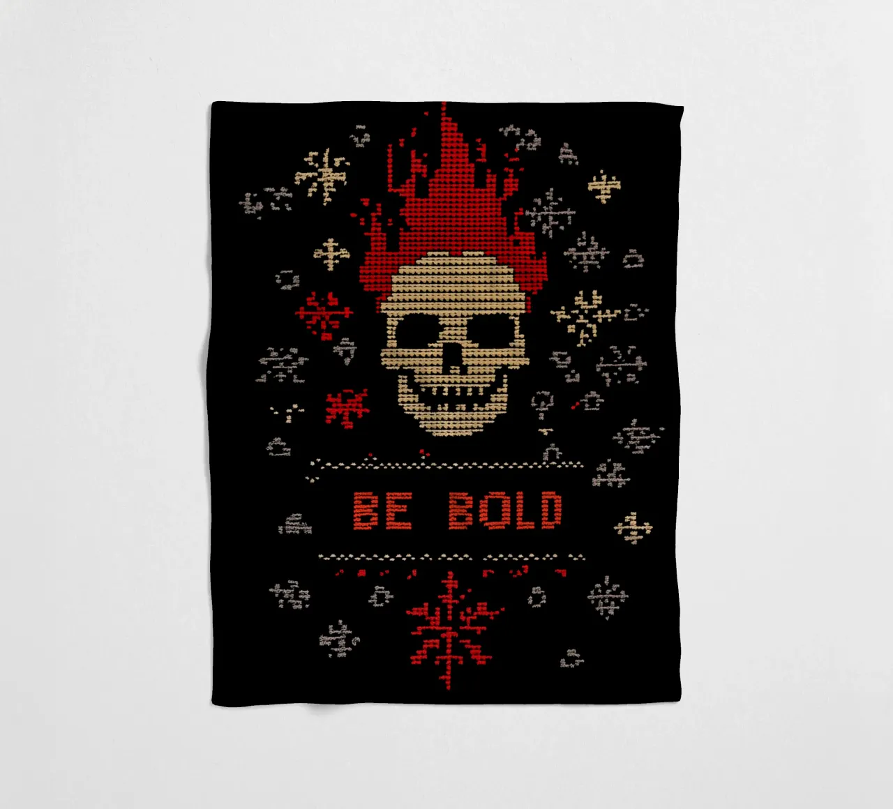 Be Loud | Be Bold | Schema a punto croce con teschio fiammeggiante coperta in pile da Autofocus