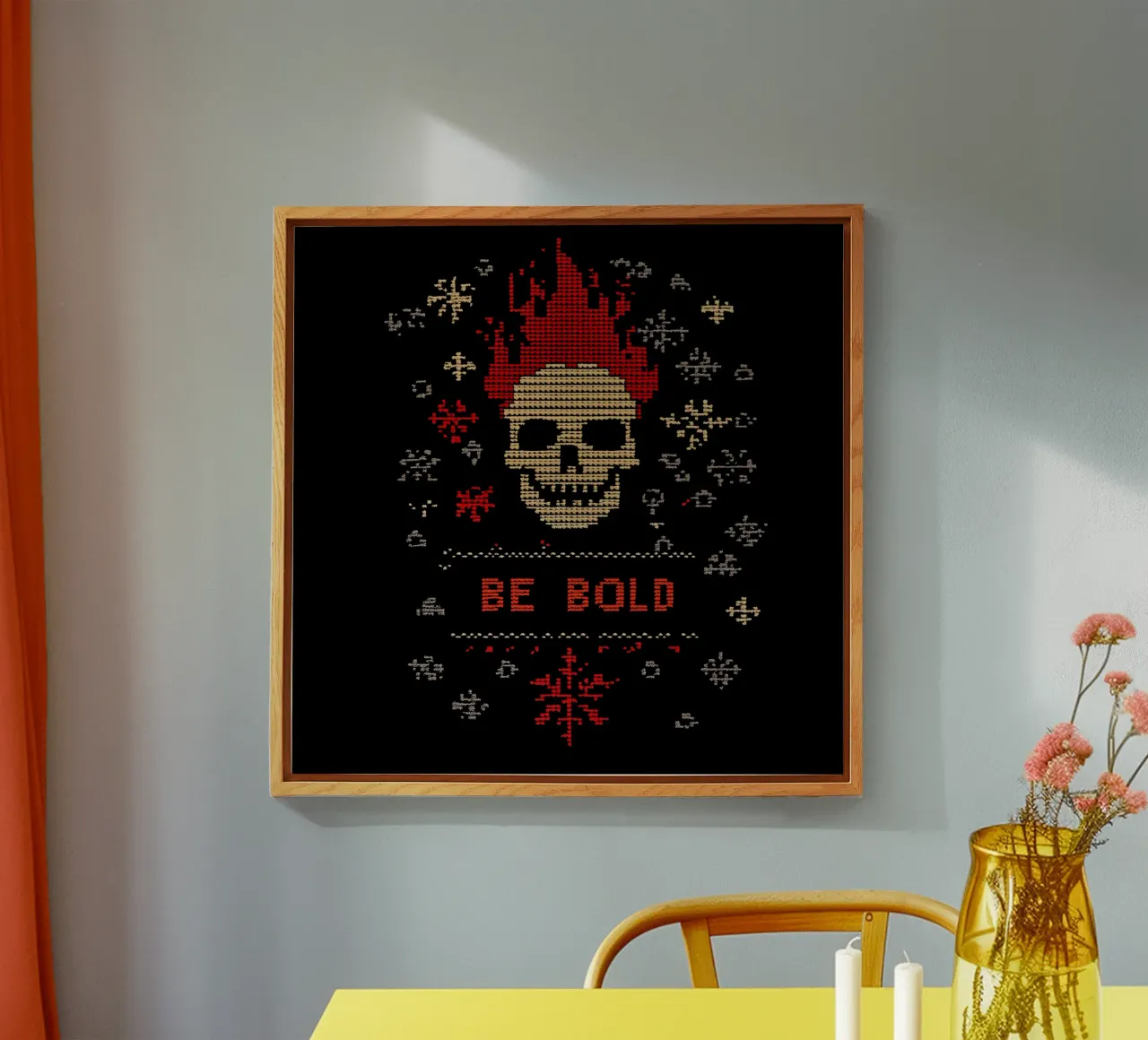 Be Loud | Be Bold | Schema a punto croce con teschio fiammeggiante plexiglass da Autofocus