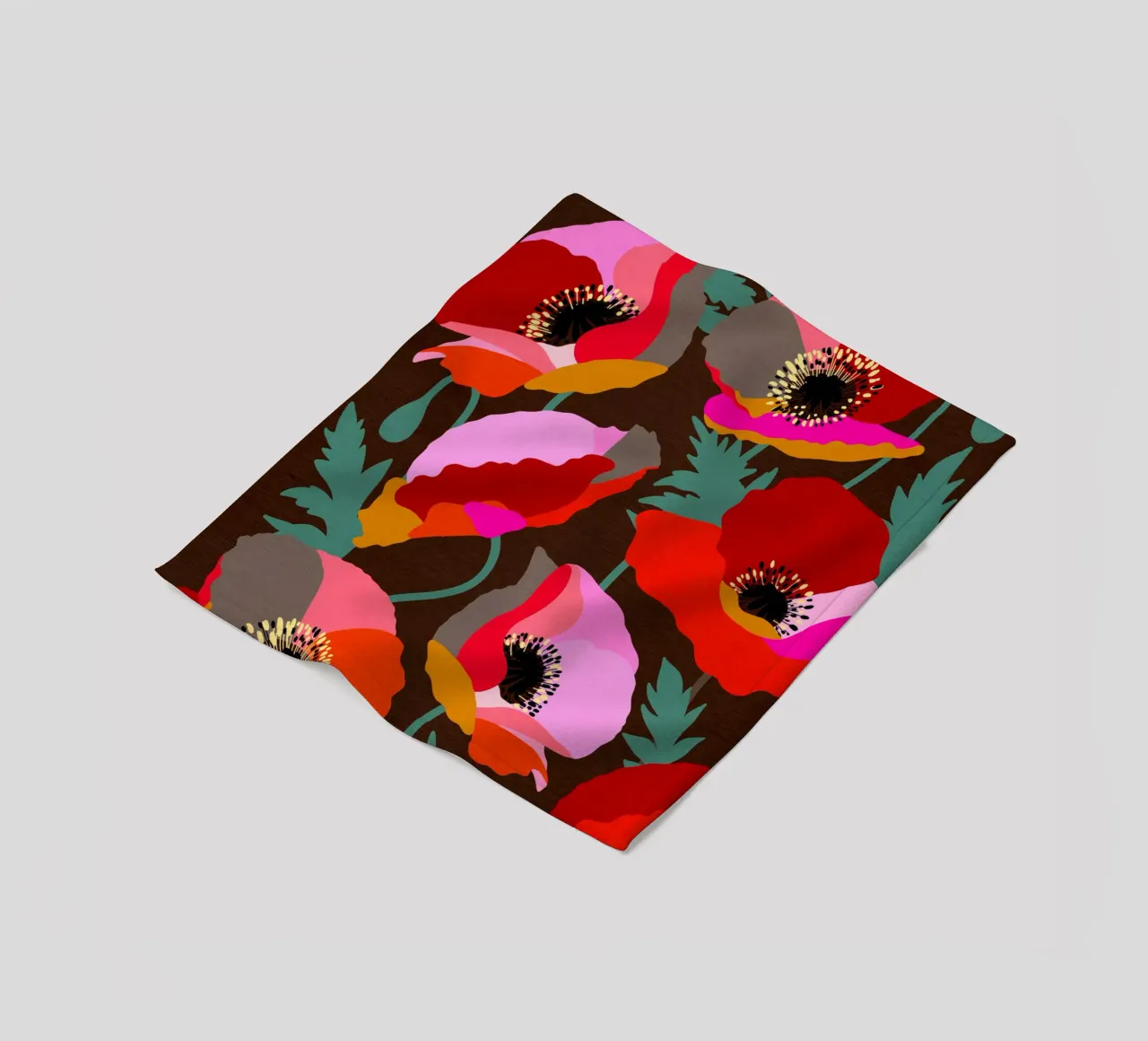 Audace rosa e papaveri rossi floreali Botanica su marrone coperta in pile da Dominique Vari
