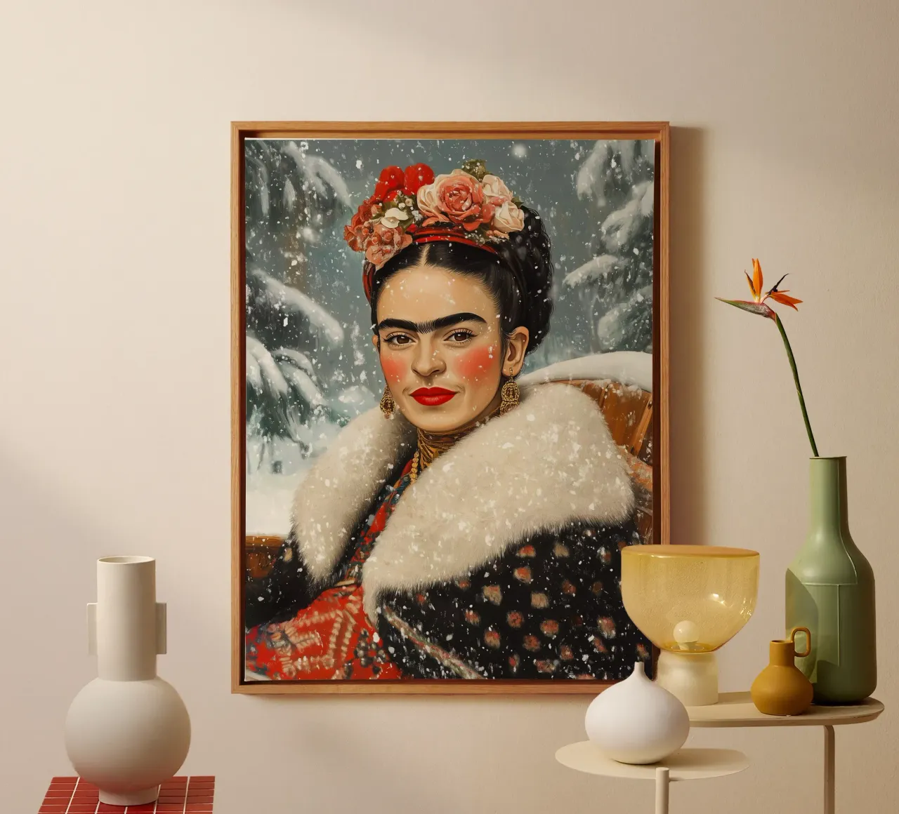 La magia invernale di Frida tela con Cornice a cassetta da Carinaprint