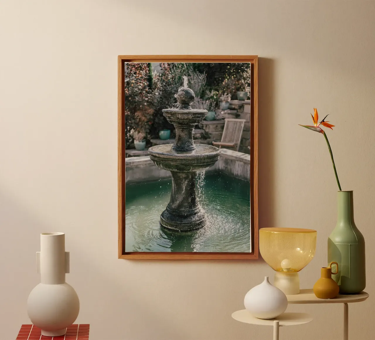 Springbrunnen-Nostalgie Leinwand mit Schattenfugenrahmen von Carinaprint