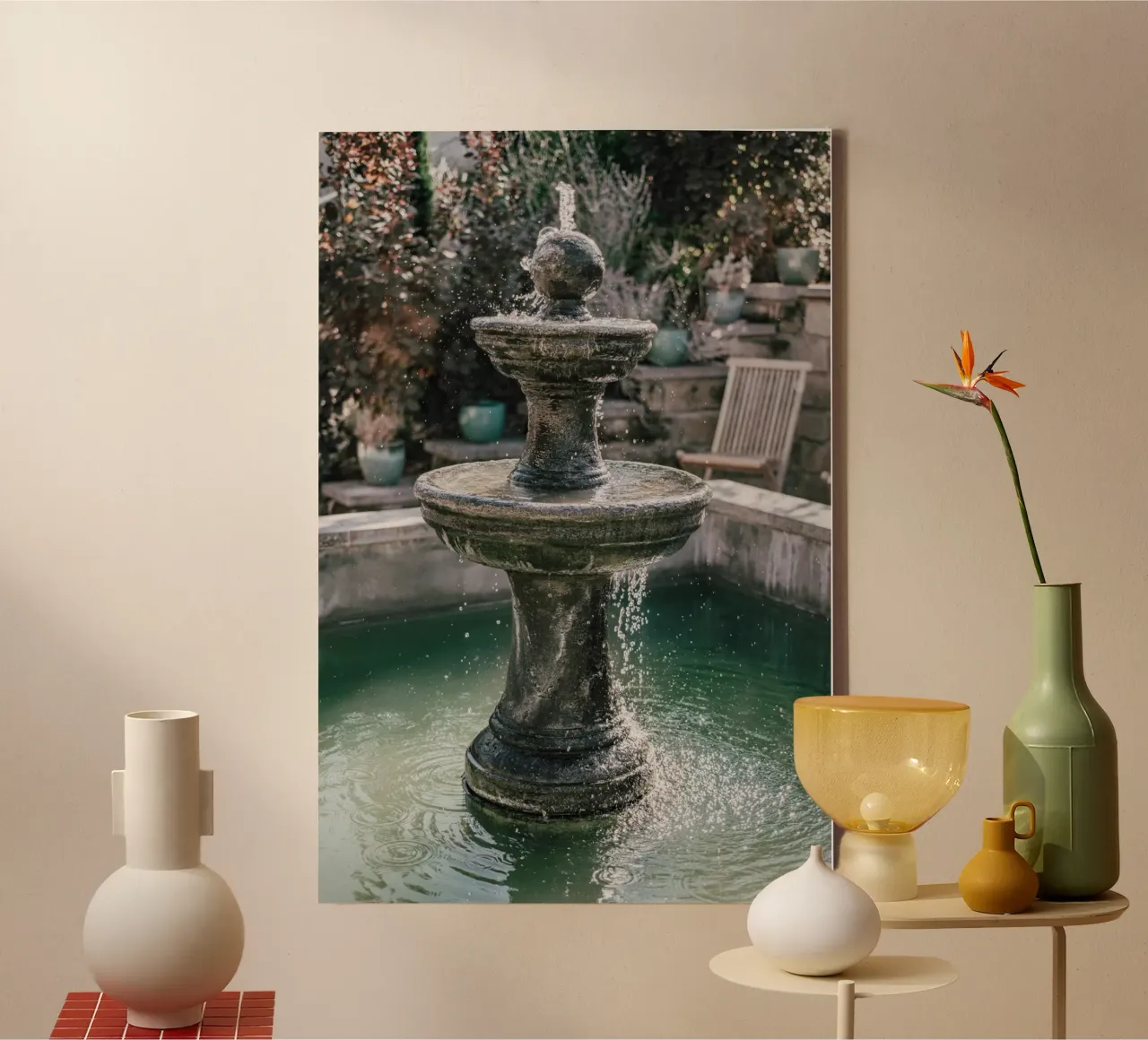 Springbrunnen-Nostalgie Leinwand mit Schattenfugenrahmen von Carinaprint