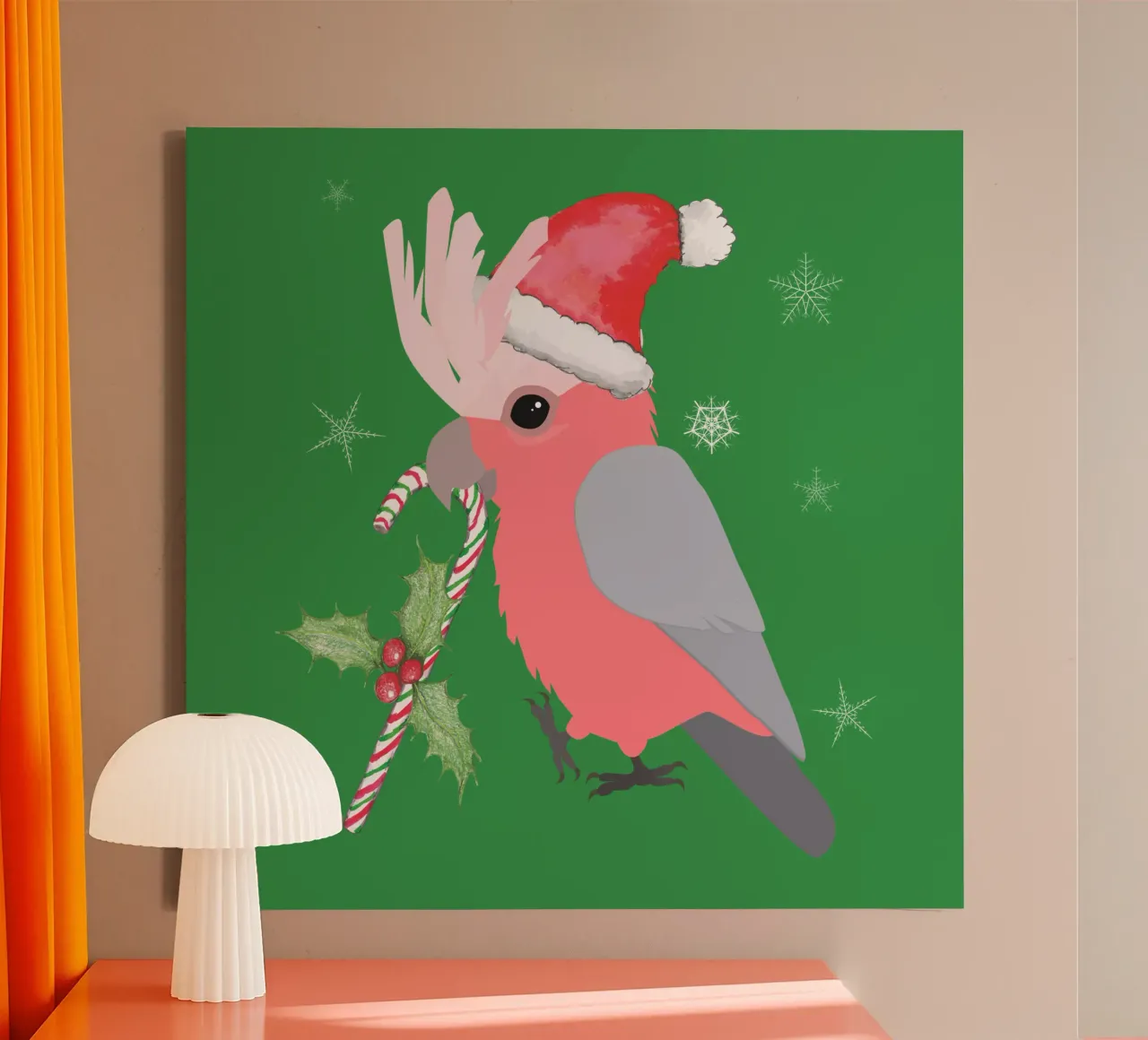 Un simpatico cacatua galah natalizio tela con Cornice a cassetta da BwiseLizzy
