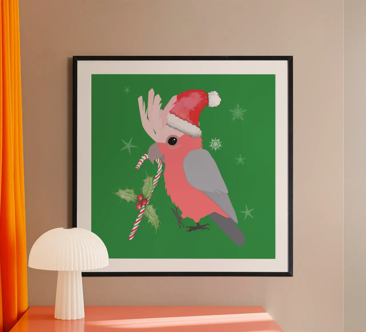 Un simpatico cacatua galah natalizio poster con telaio in legno da BwiseLizzy