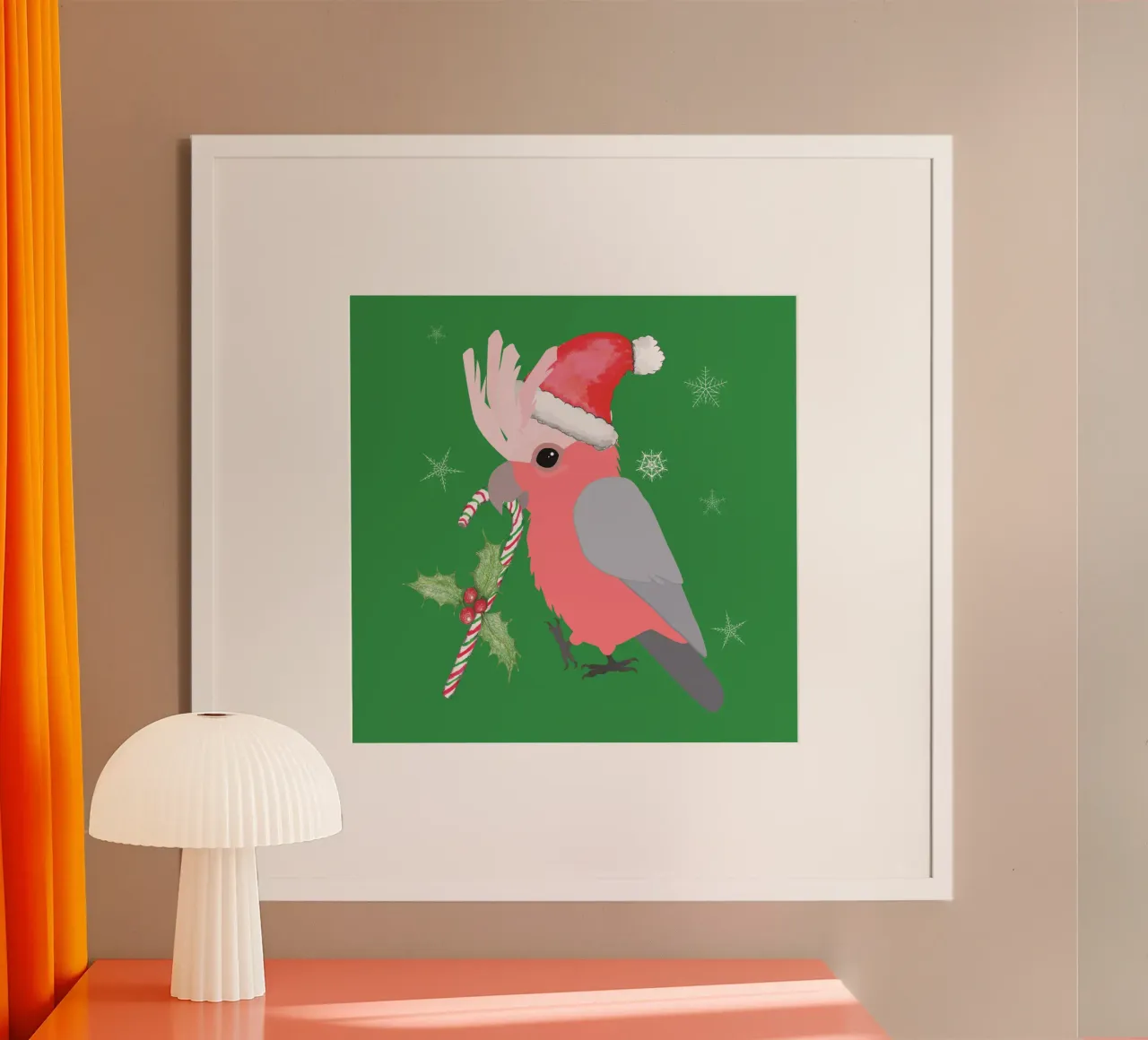 Un simpatico cacatua galah natalizio poster con telaio in legno da BwiseLizzy