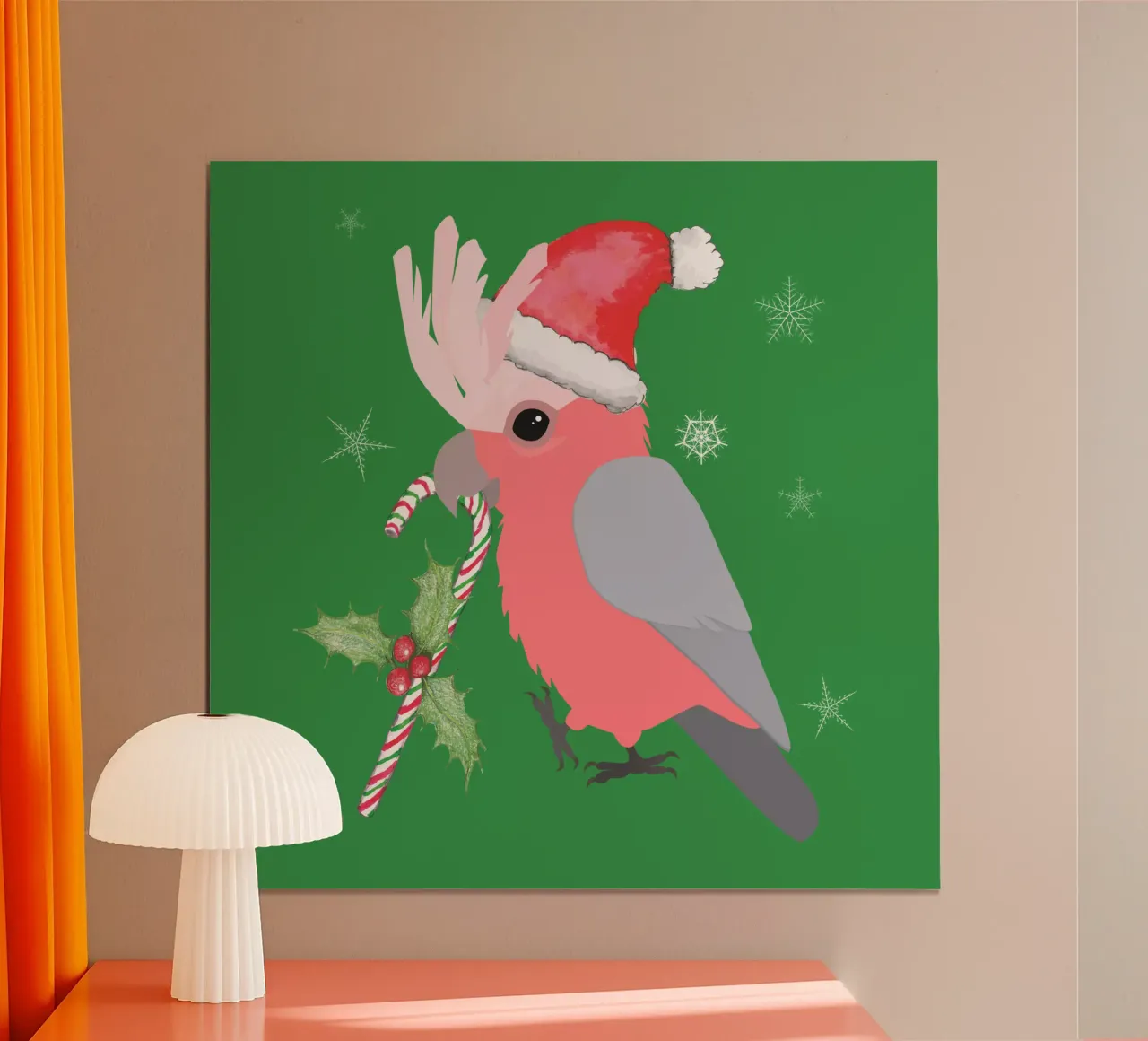 Un simpatico cacatua galah natalizio poster con telaio in legno da BwiseLizzy