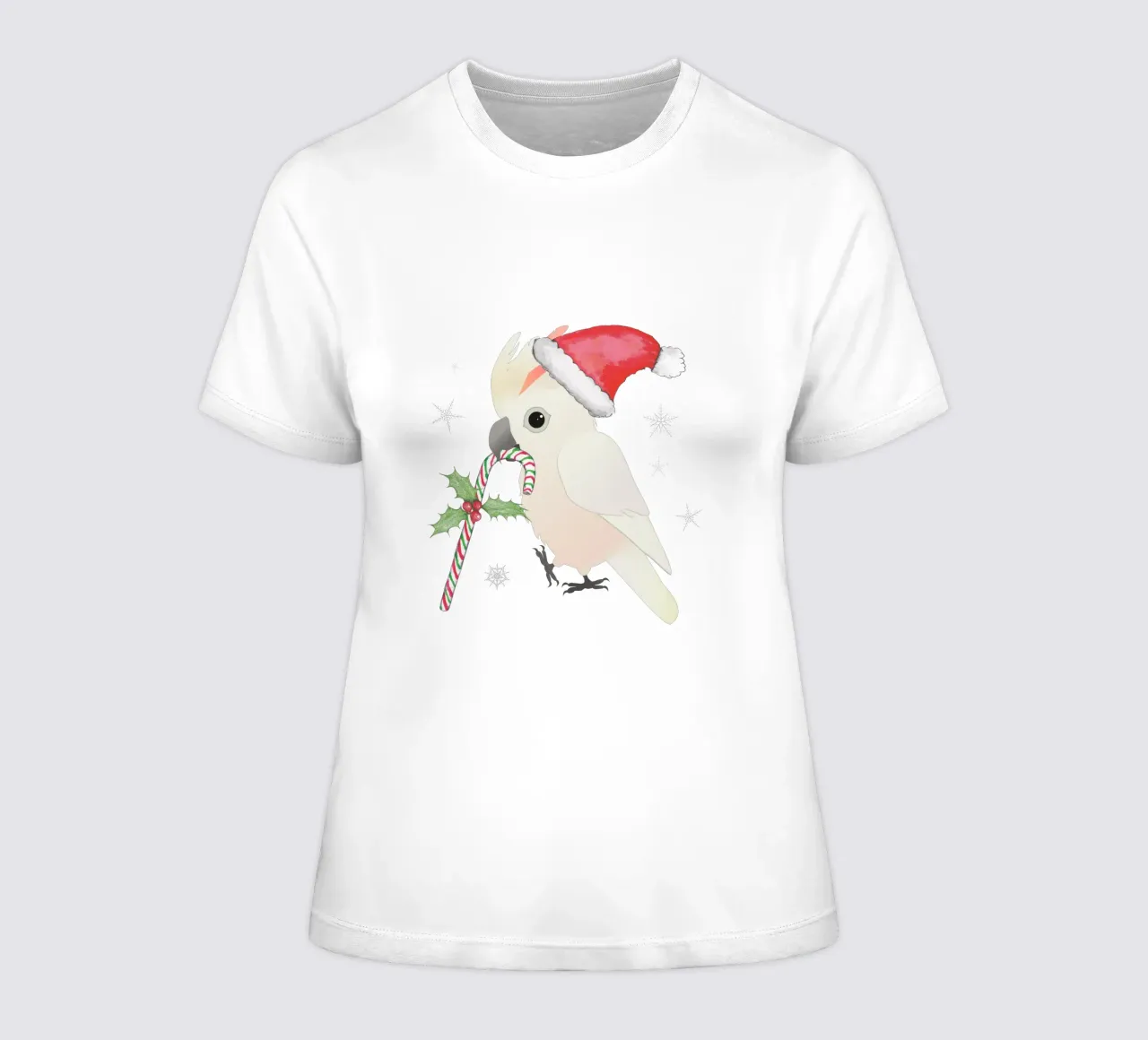 Un simpatico cacatua a cresta di salmone natalizio t-shirt da donna da BwiseLizzy
