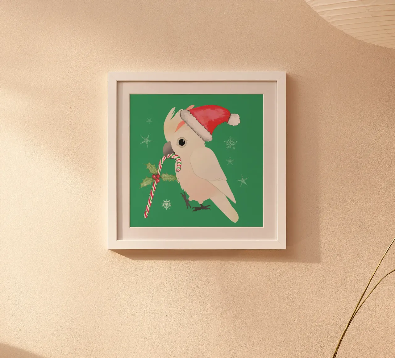 Un simpatico cacatua a cresta di salmone natalizio poster con telaio in legno da BwiseLizzy