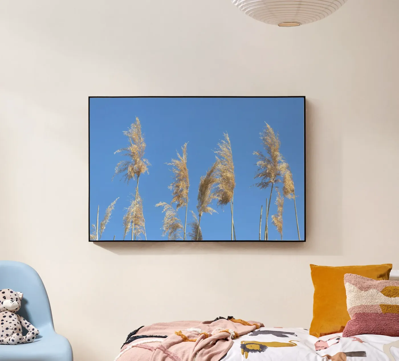 Schilf im Wind – Gold trifft Blau Acryl-Glas von DR-moments