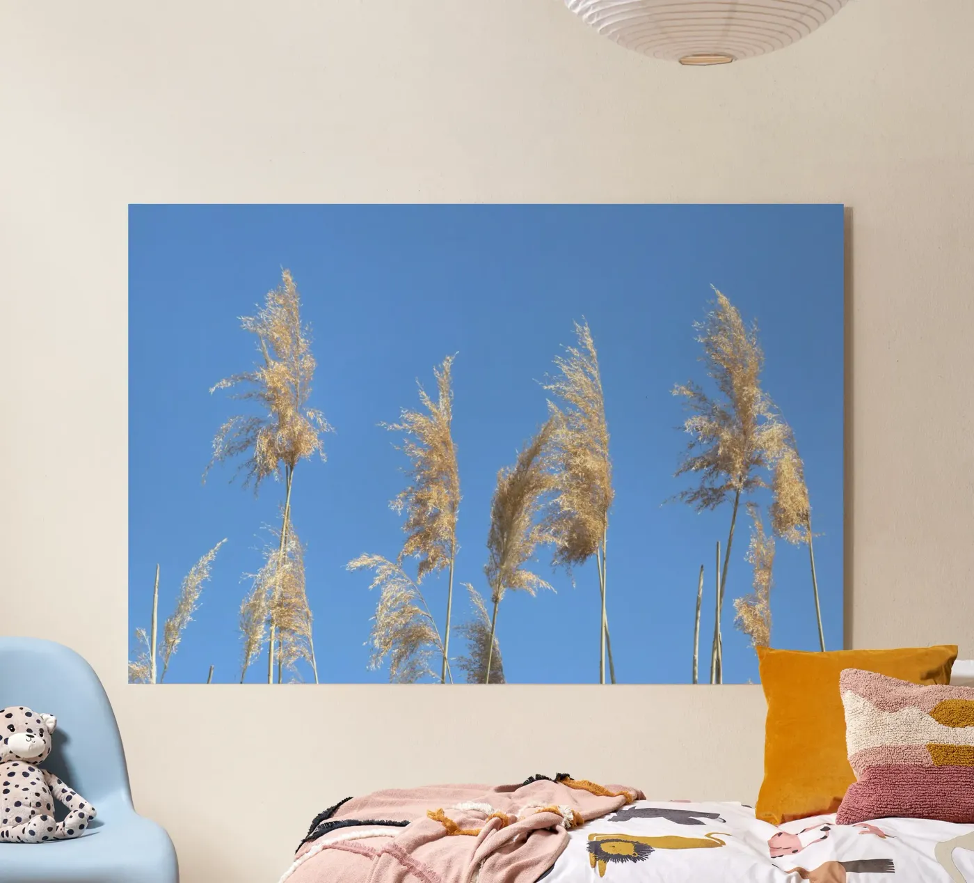 Schilf im Wind – Gold trifft Blau Acryl-Glas von DR-moments