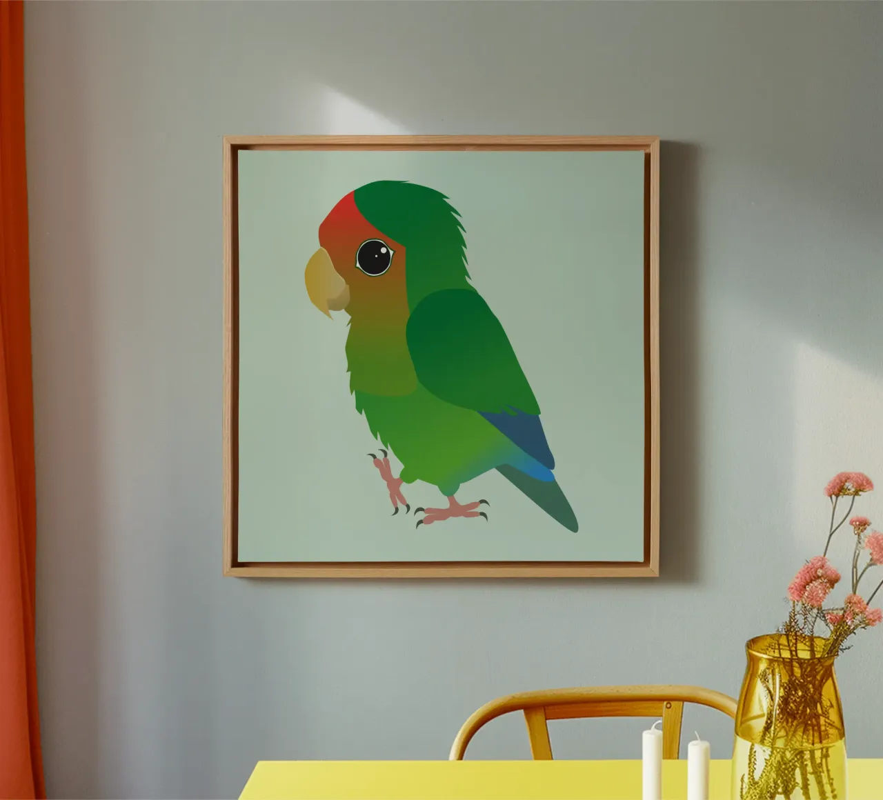 Schattige perzikkleurige agapornis canvas met Baklijst van BwiseLizzy