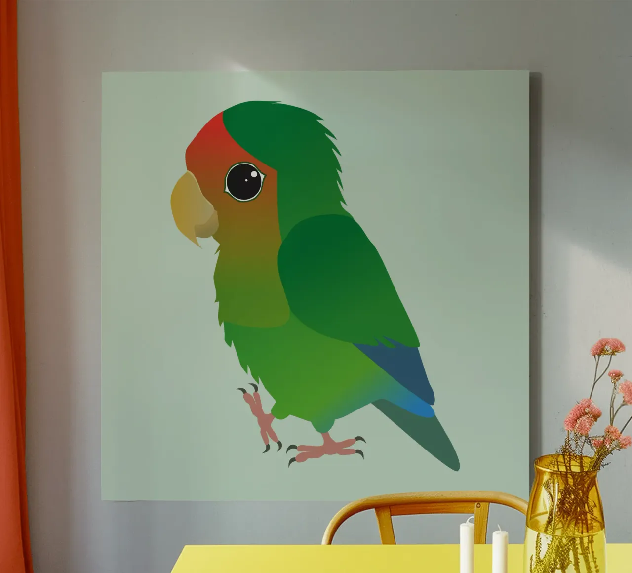 Schattige perzikkleurige agapornis canvas met Baklijst van BwiseLizzy