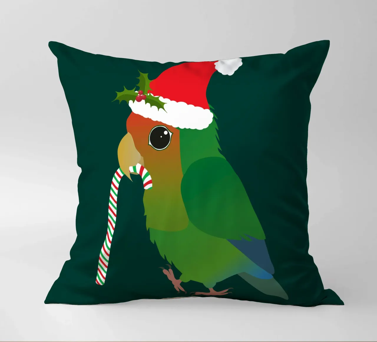 A cute Christmas peach faced lovebird decorative cushion by BwiseLizzy