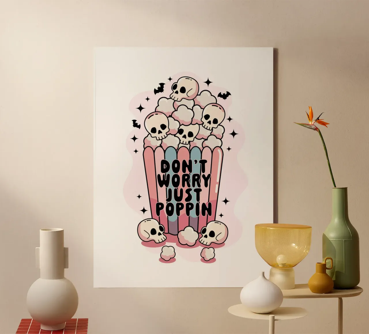 Don't Worry Just Poppin canvas with Floater frame by cafelab