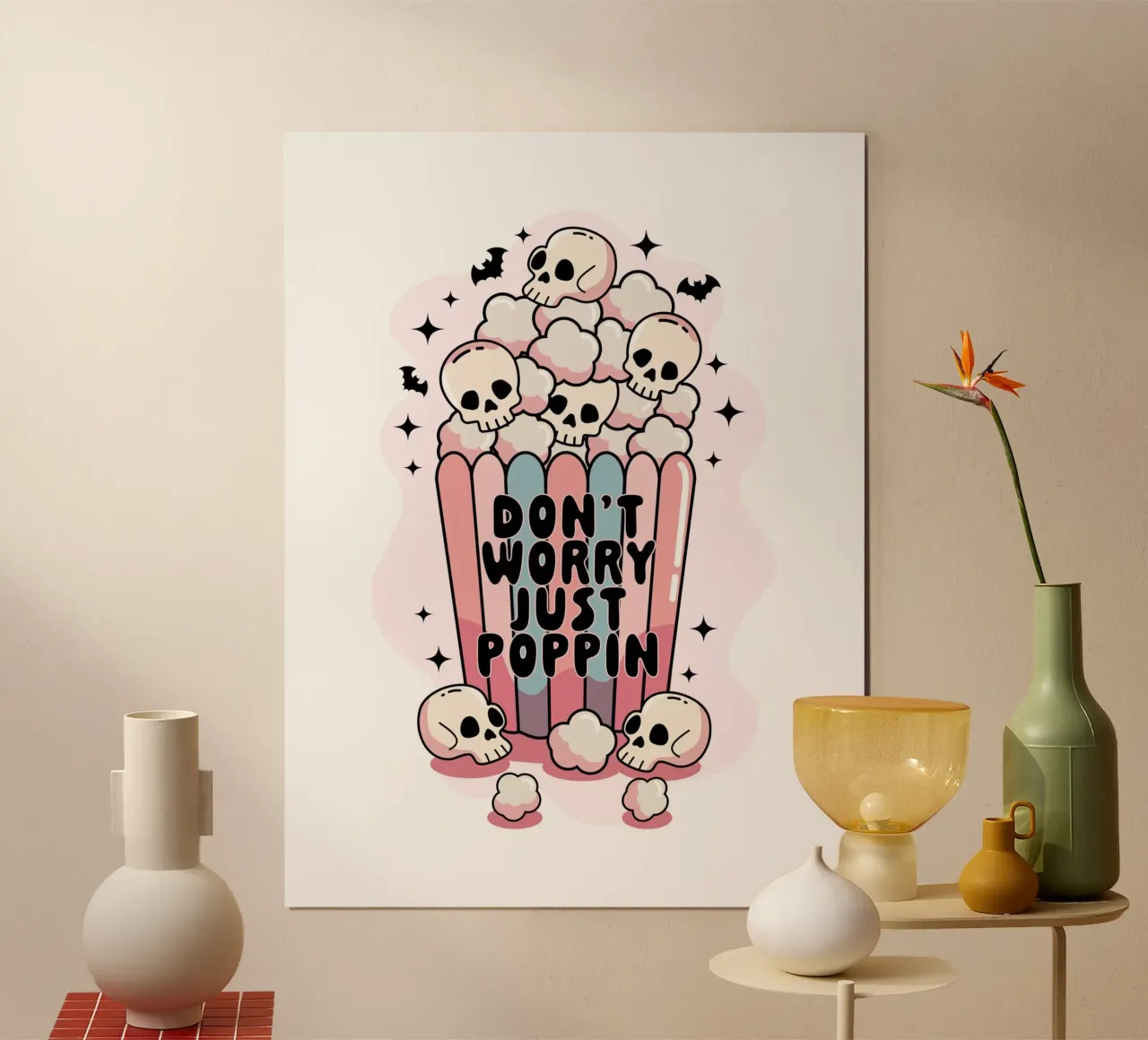 Don't Worry Just Poppin poster con marco de madera de cafelab