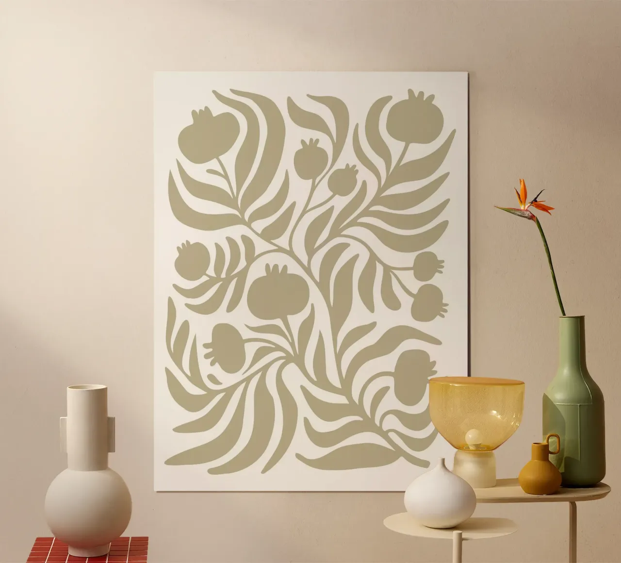 Beige Leaves poster with plastic frame by A Nordic Girl