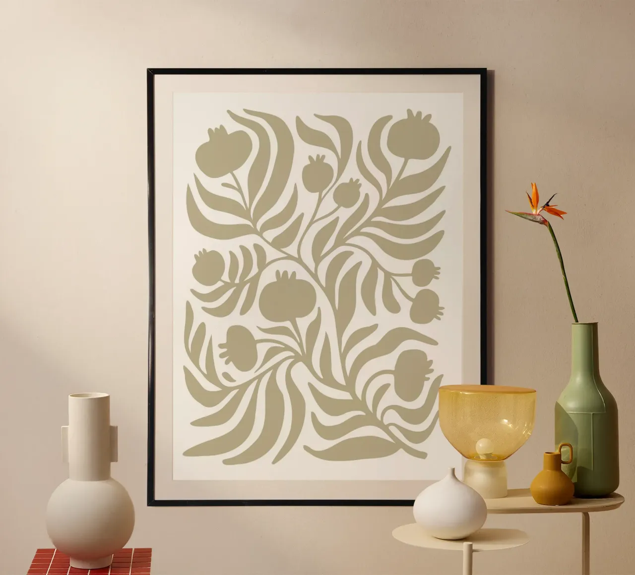 Beige Leaves poster with plastic frame by A Nordic Girl