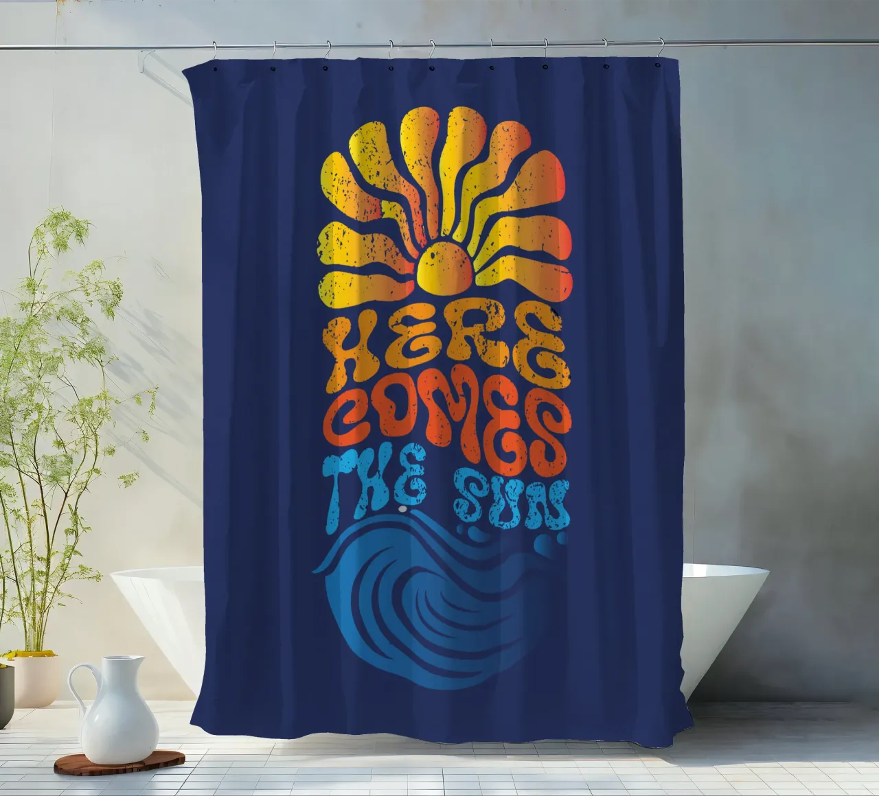 Here Comes The Sun shower curtain by Gunawan Rb