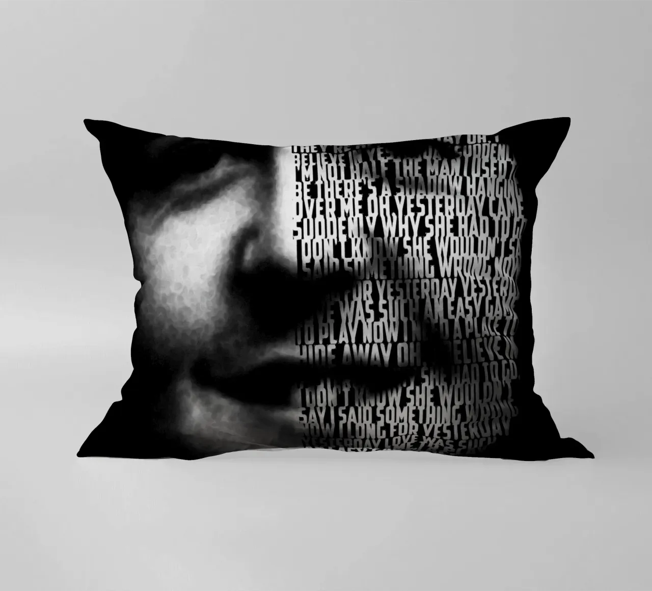 Yesterday Text art decorative cushion by Gunawan Rb