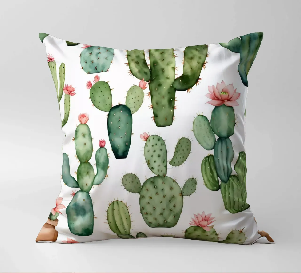 Delizia del deserto: Una collezione di cactus acquerellati cuscino da Artistic-shop