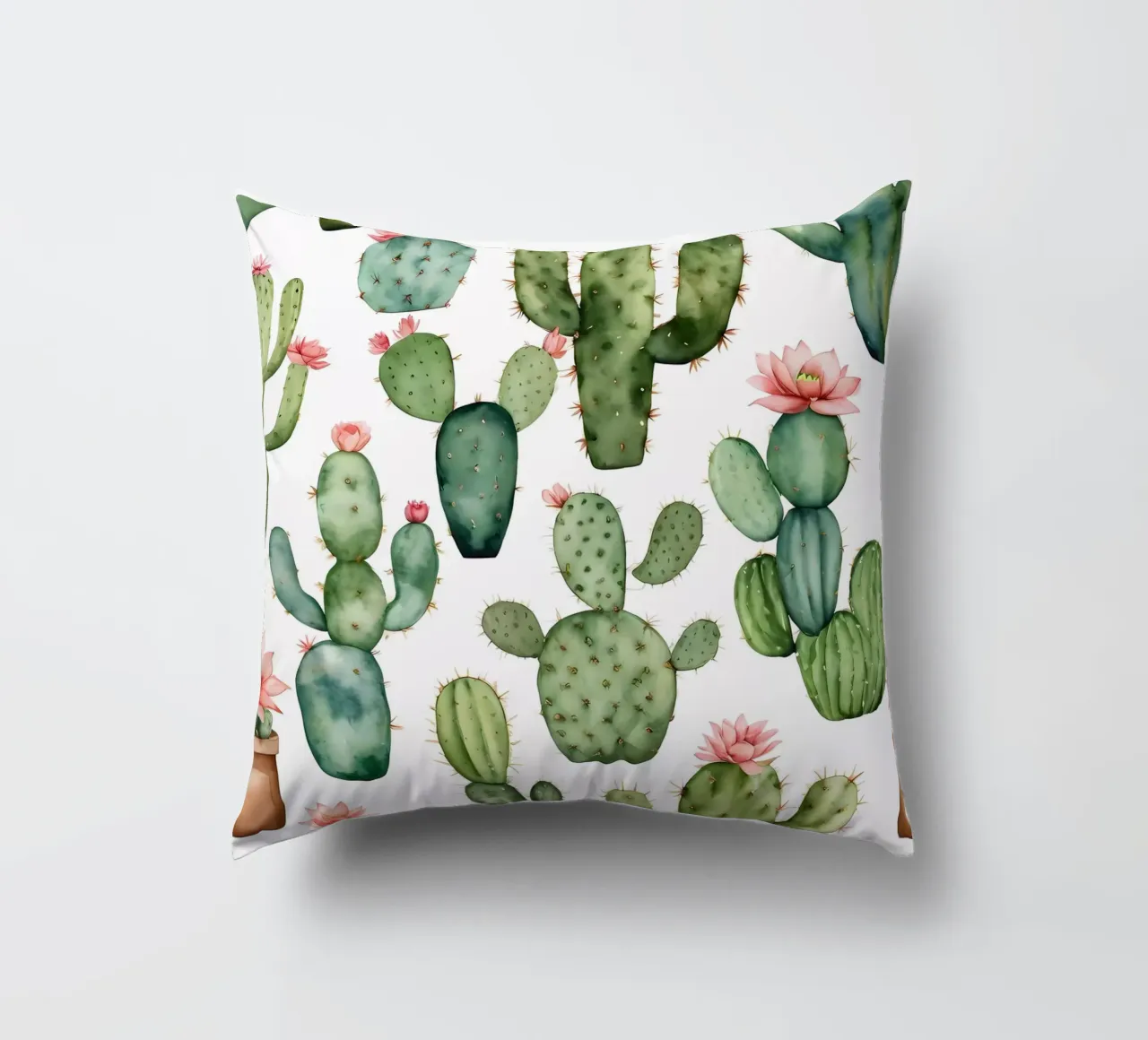 Delizia del deserto: Una collezione di cactus acquerellati cuscino da Artistic-shop