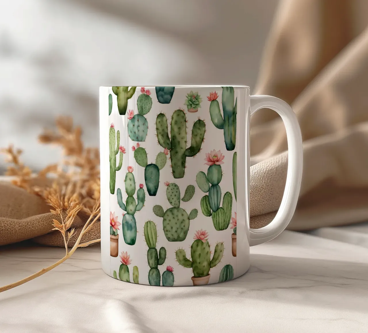 Delizia del deserto: Una collezione di cactus acquerellati tazza in ceramica da Artistic-shop