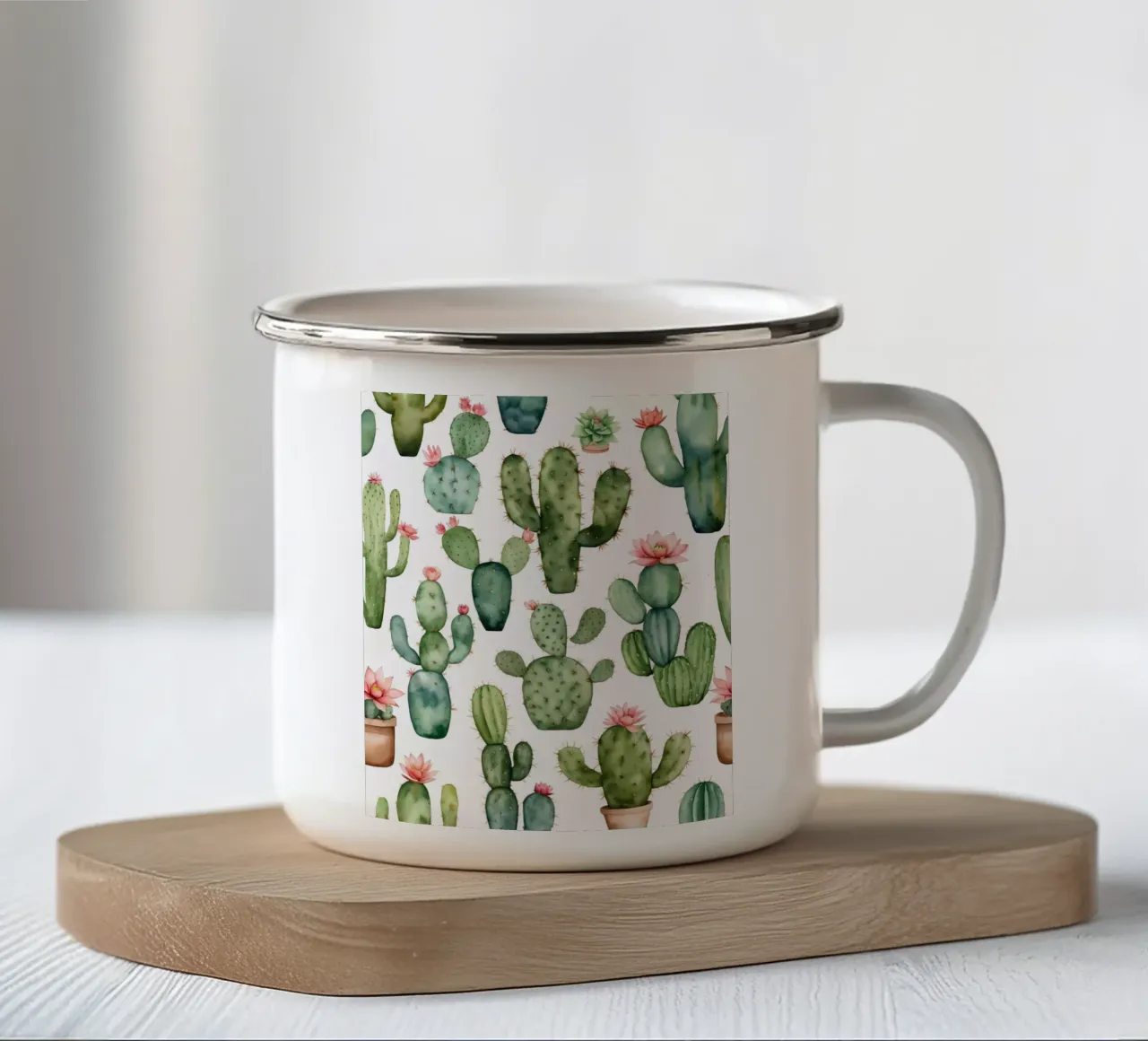 Delizia del deserto: Una collezione di cactus acquerellati tazza in smalto da Artistic-shop