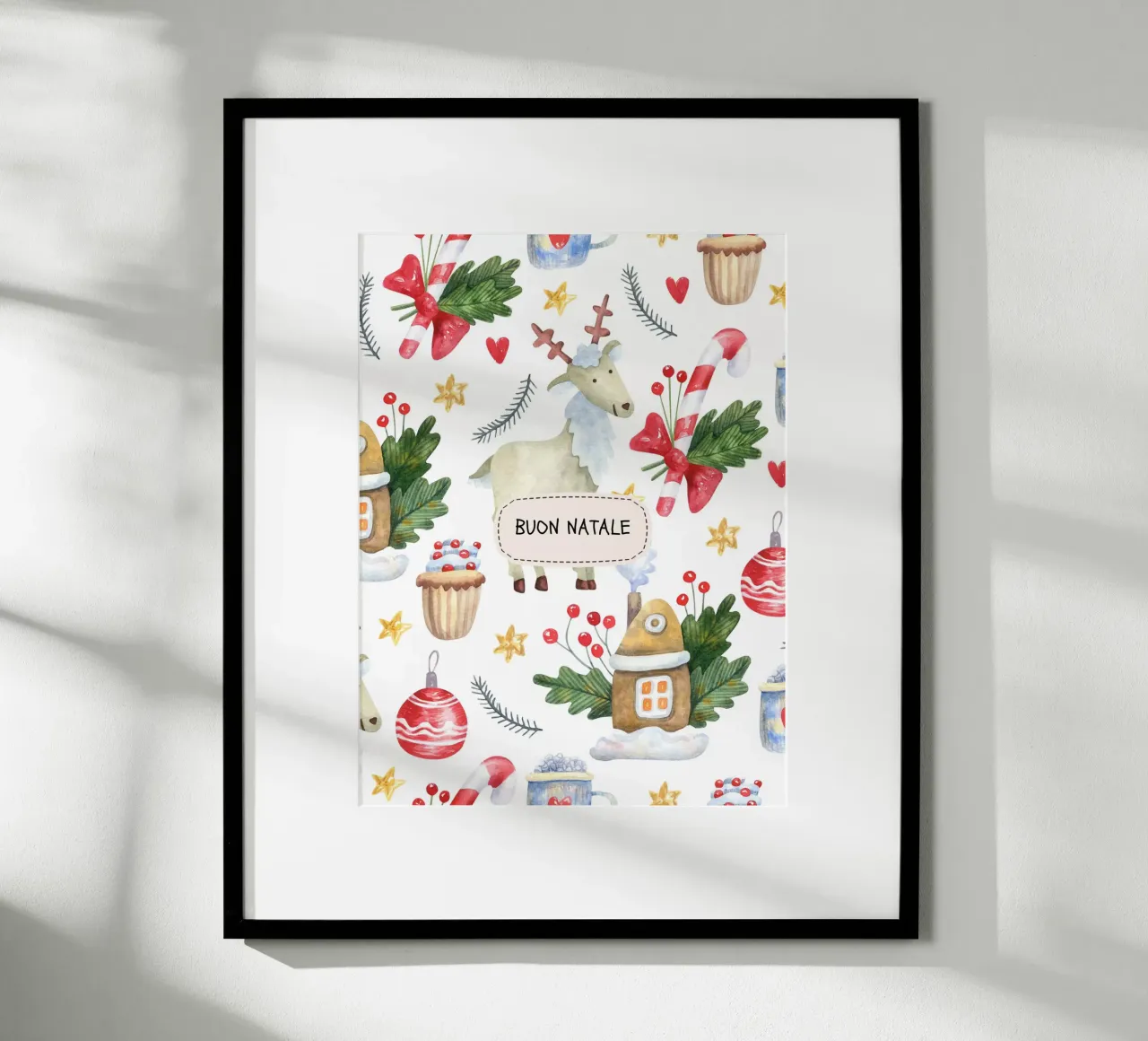 BUON NATALE! Frohe Weihnachten poster con telaio in legno da mondomalino