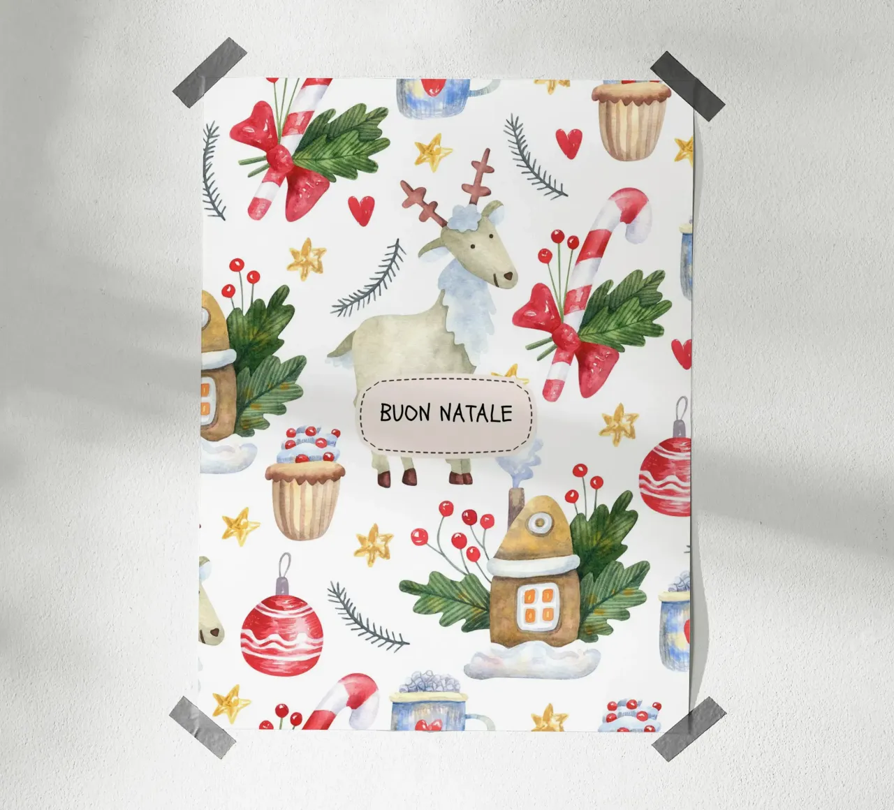 BUON NATALE! Frohe Weihnachten poster con telaio in legno da mondomalino