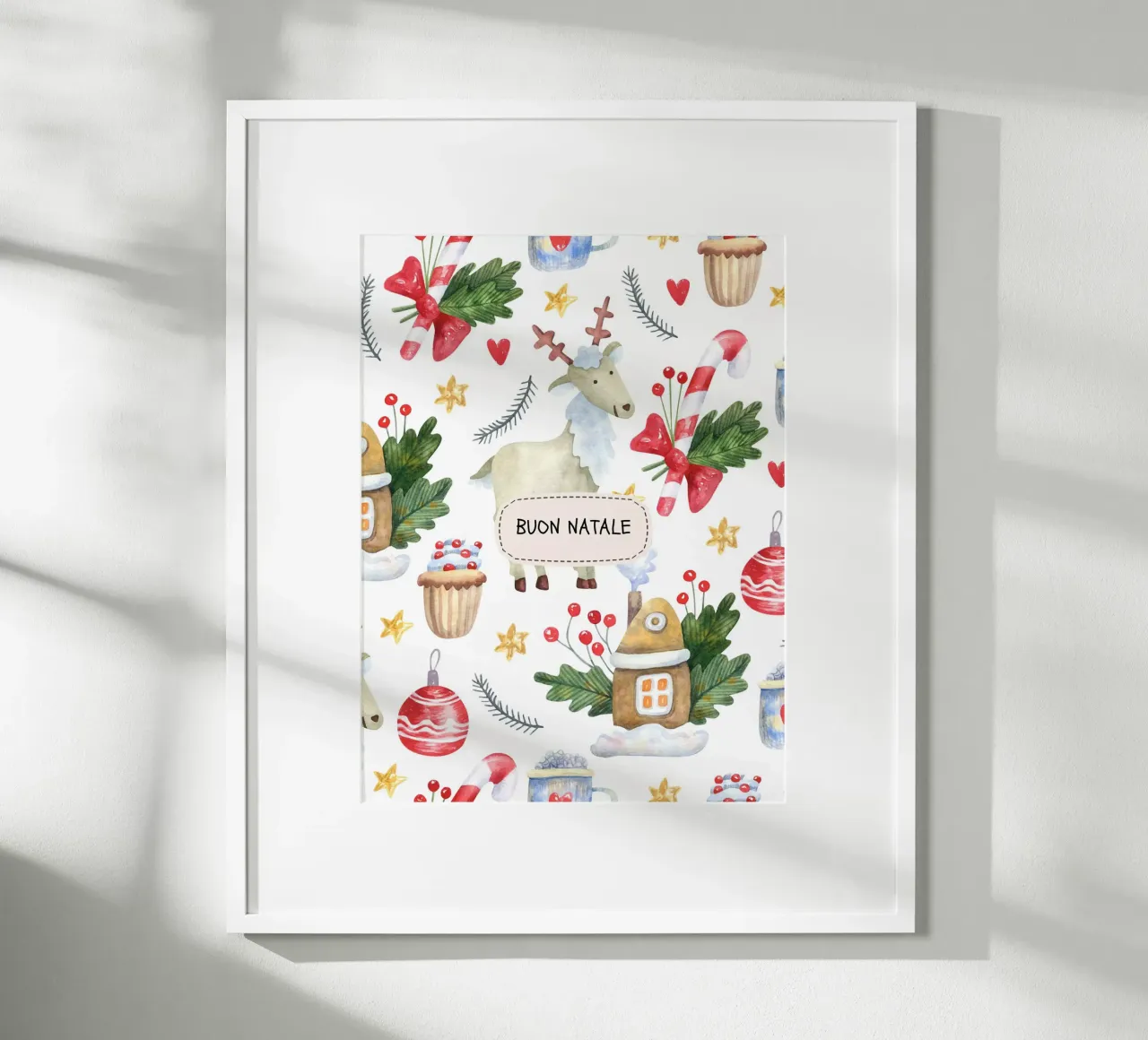 BUON NATALE! Frohe Weihnachten poster con telaio in legno da mondomalino