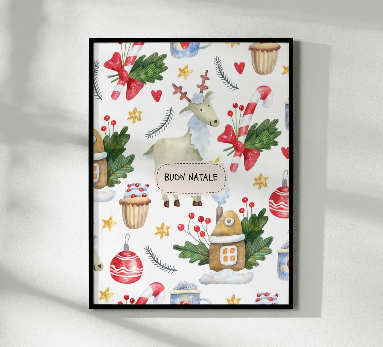 BUON NATALE! Frohe Weihnachten poster con telaio in legno da mondomalino