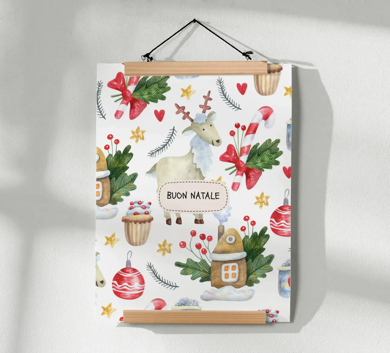 BUON NATALE! Frohe Weihnachten poster con telaio in legno da mondomalino
