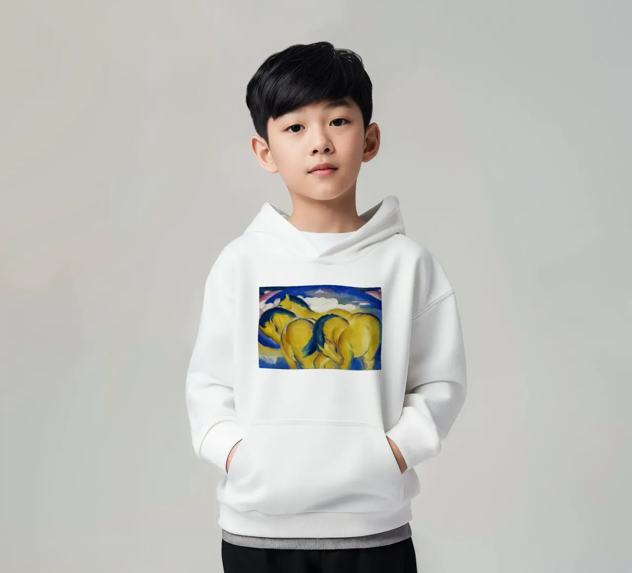 Franz Marc - Piccoli cavalli gialli felpa bambino con cappuccio da ARTOTHEK