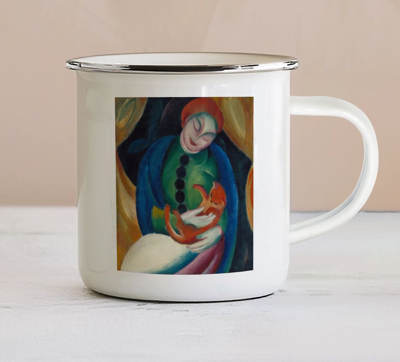 Franz Marc - Ragazza con gatto tazza in smalto da ARTOTHEK