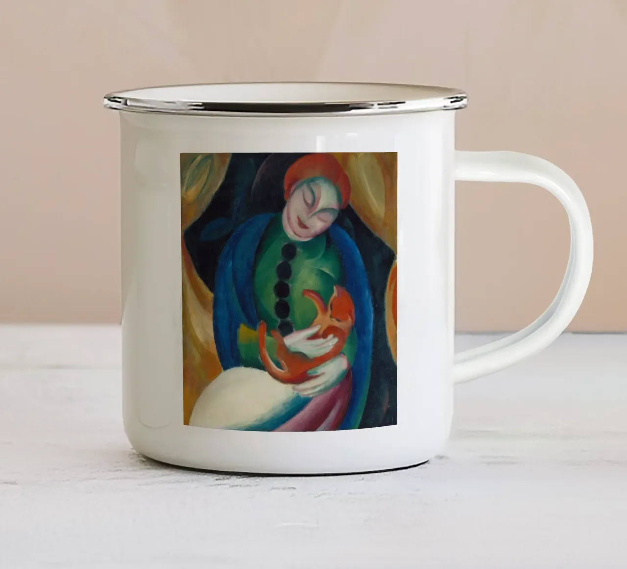 Franz Marc - Meisje met een kat emaille mok van ARTOTHEK