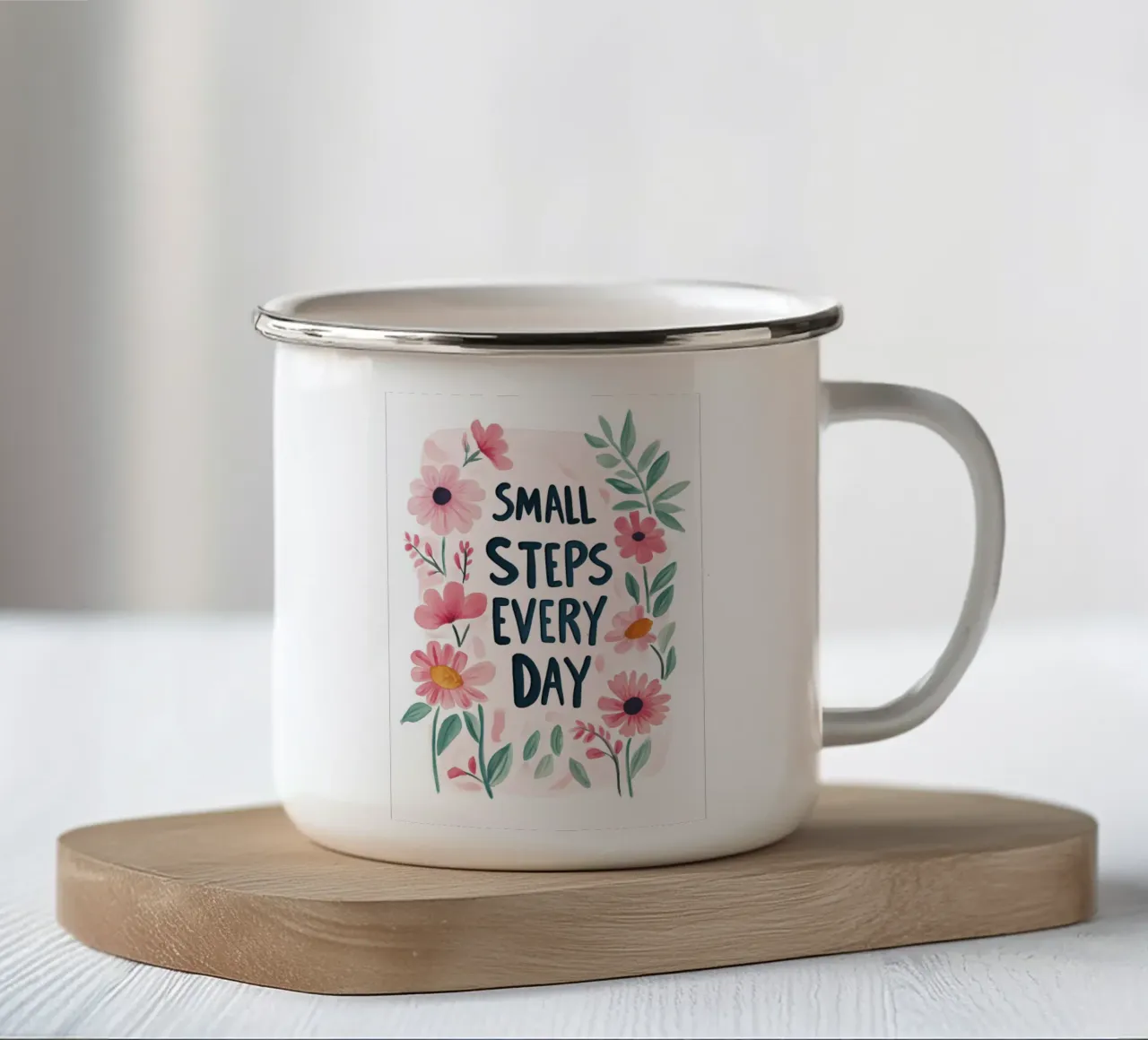 Small Steps Every Day taza de esmalte de treechild