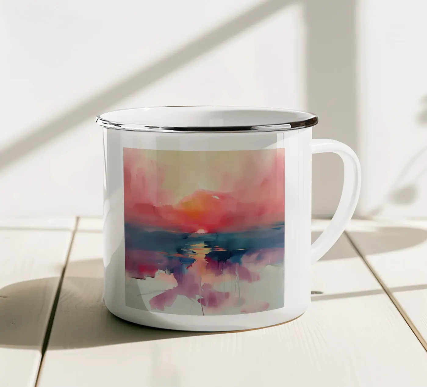 Sunset Reflection enamel mug by Hazia