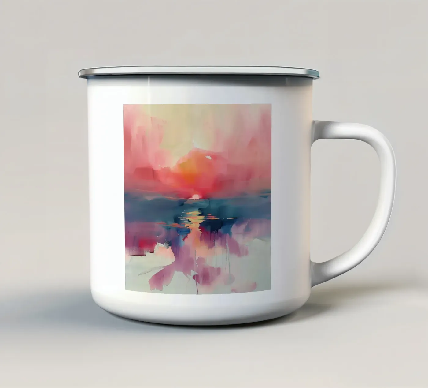 Sunset Reflection enamel mug by Hazia