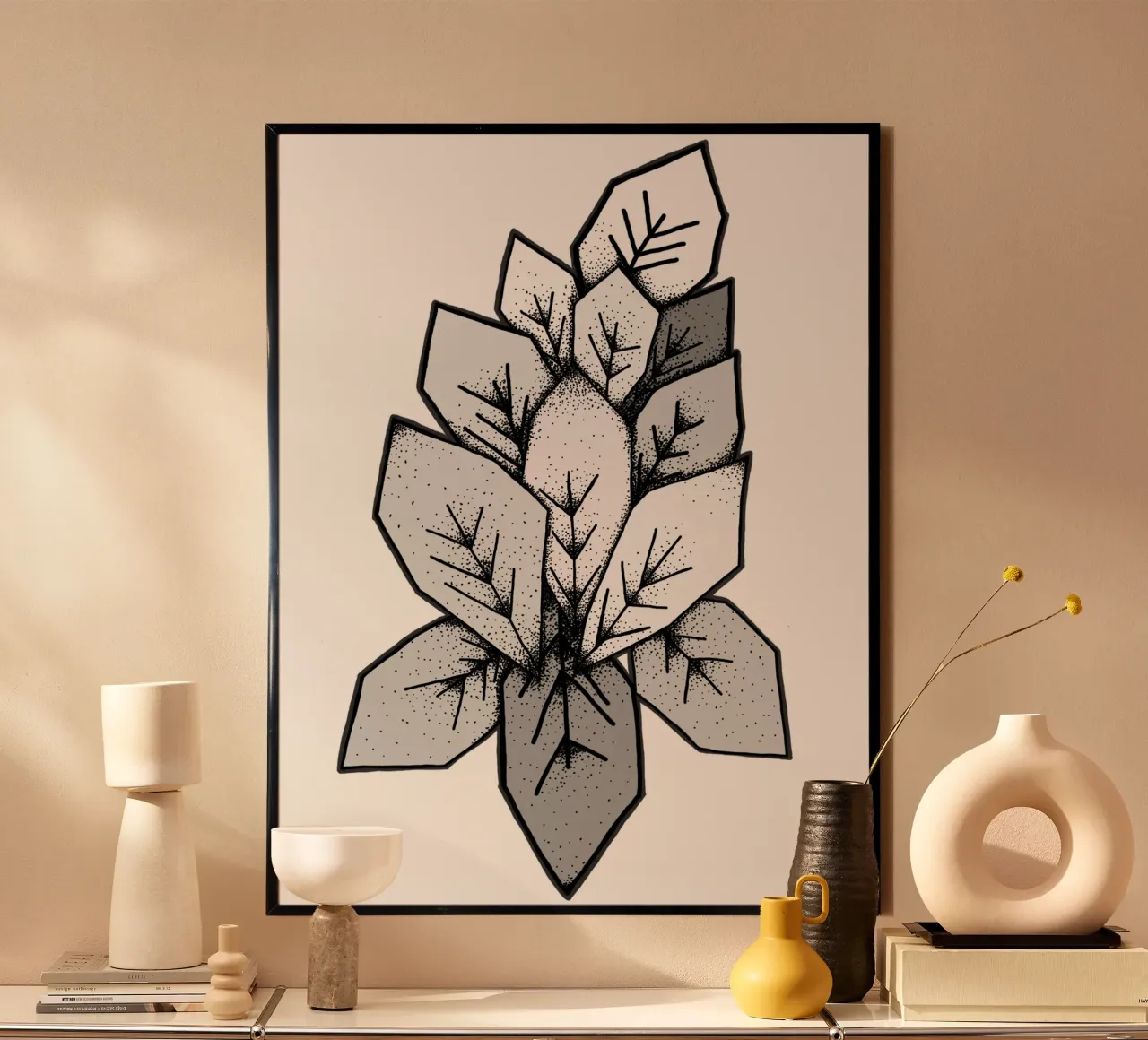 Lineart | geometric leaves poster con telaio in plastica da venten
