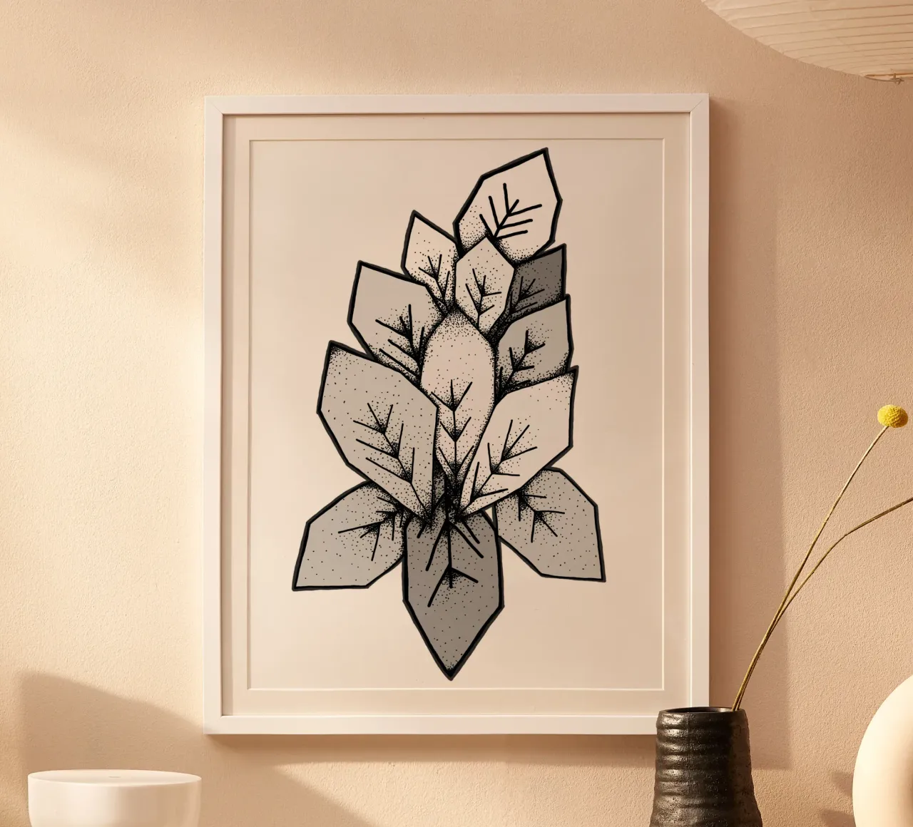 Lineart | geometric leaves poster con telaio in plastica da venten
