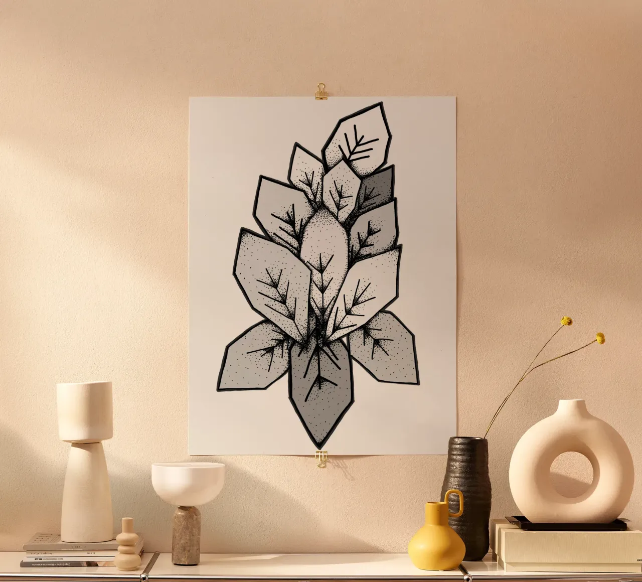 Lineart | geometric leaves poster con telaio in plastica da venten