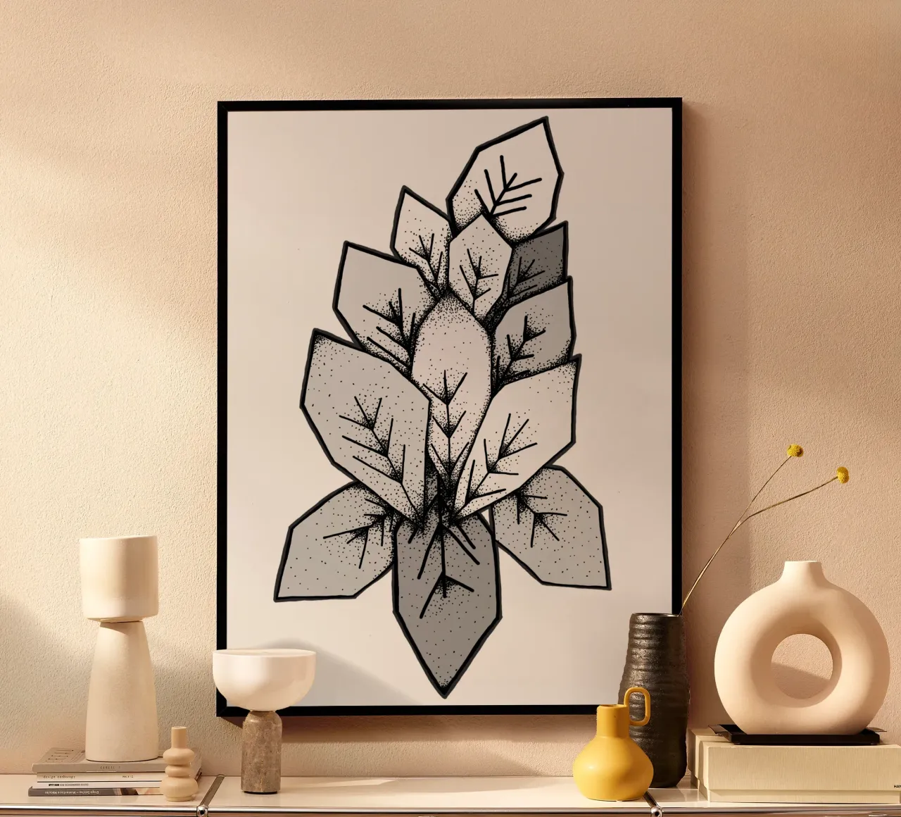 Lineart | geometric leaves poster con telaio in plastica da venten