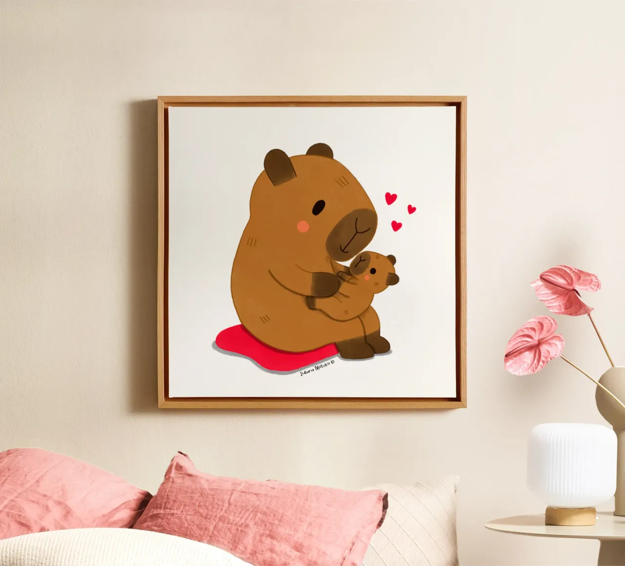Vader / moeder Capibara en baby canvas met Baklijst van julianamotzko