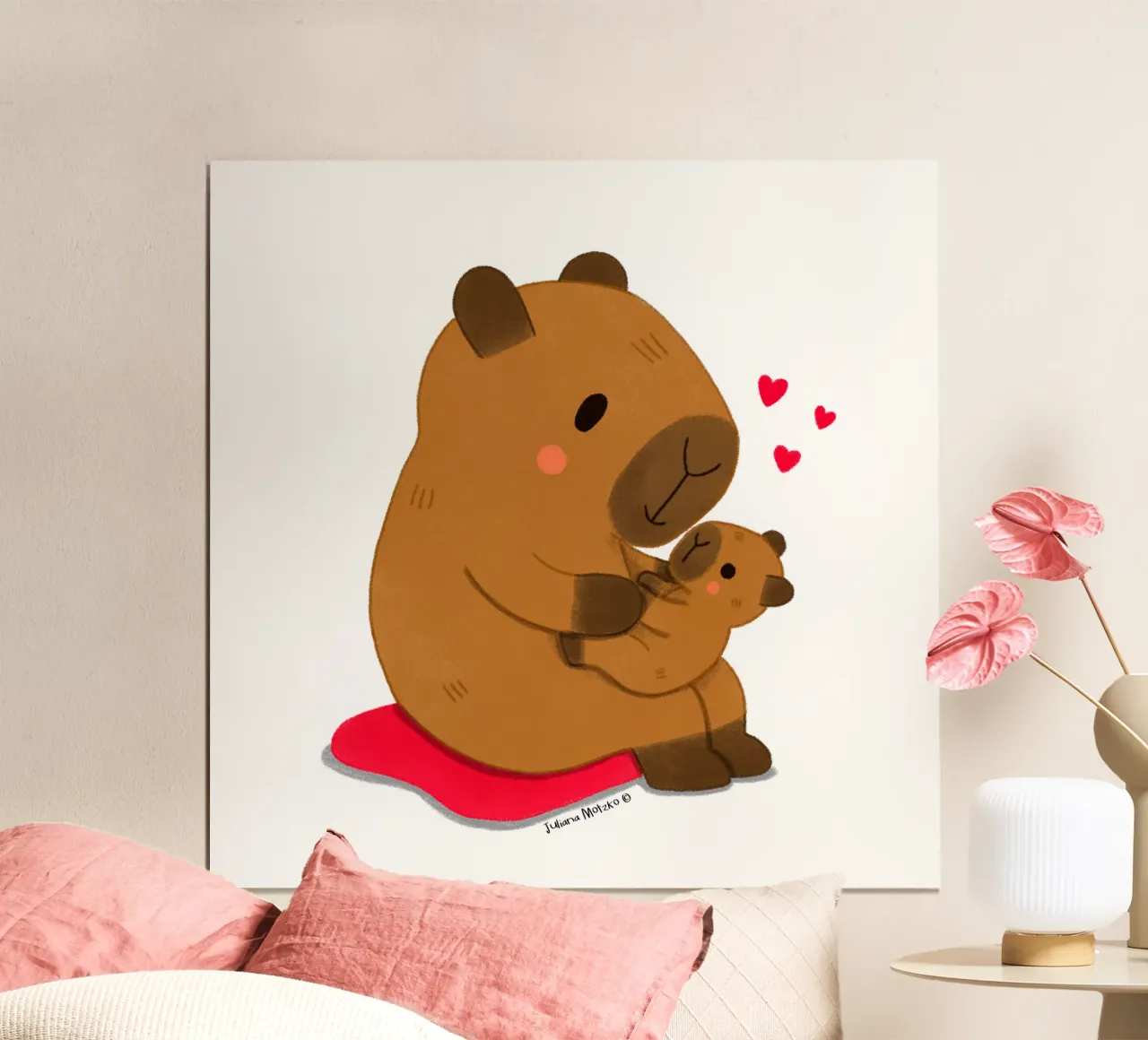 Mamma / papà capibara e bambino poster con telaio in plastica da julianamotzko
