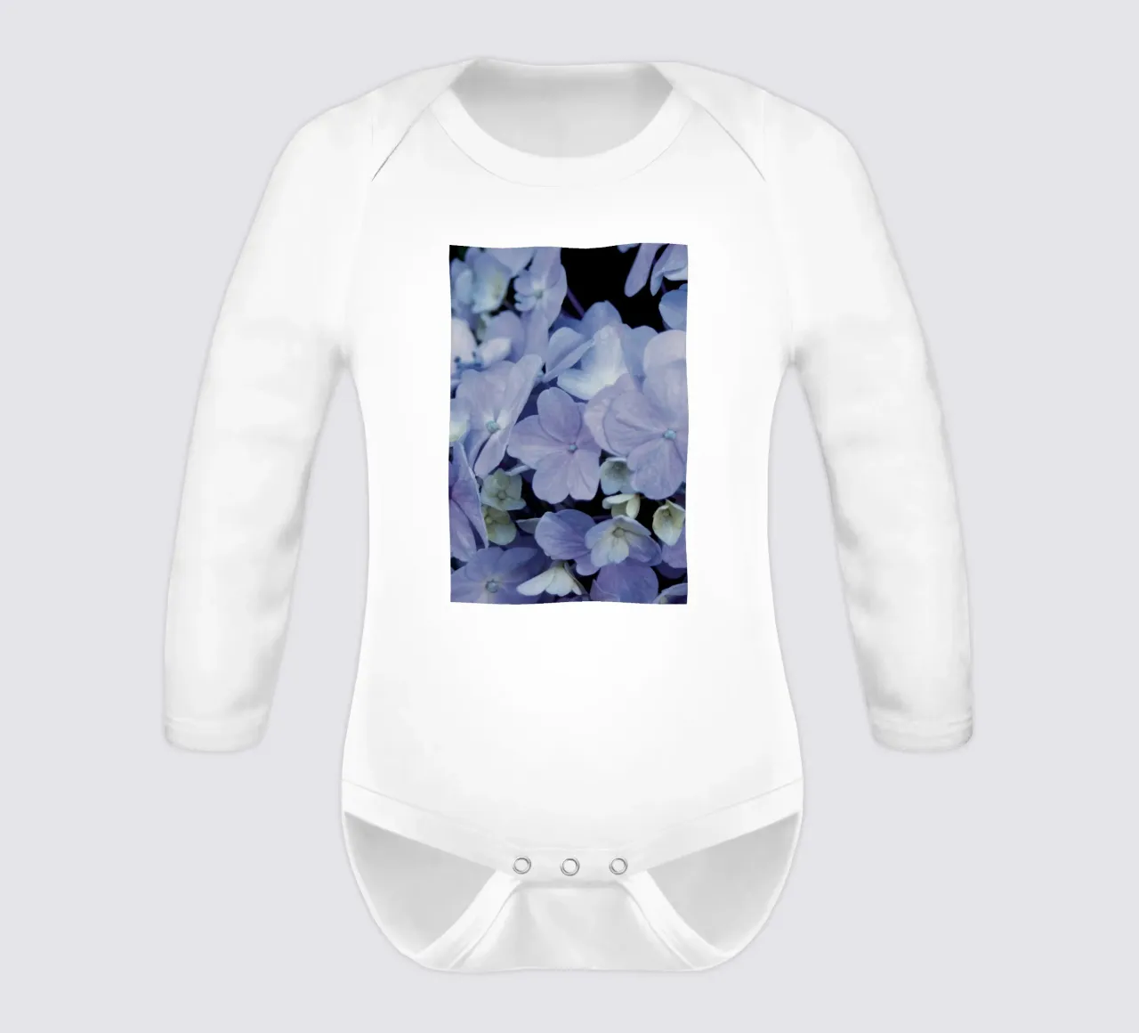 Hydrangeas long-sleeve baby romper by Neige Nature Capture